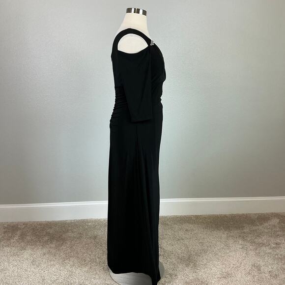 Beaded Long Sleeve Cut Out Shoulder Evening Gown Black Size 16 R&M Richards - Picture 3 of 12